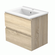 Meuble de salle de bain, Meuble sous vasque 2 portes à poser avec vasque, 60cm Bois clair