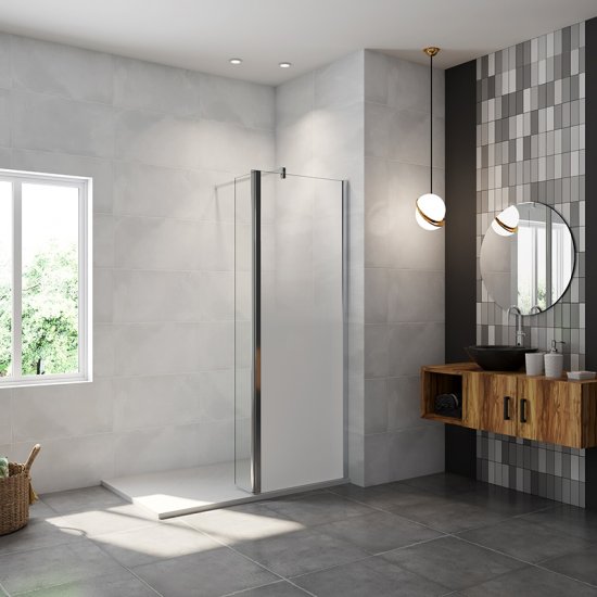 AICA paroi de douche à l'italienne 80x200cm Modèle Brume avec retour pivotant 40x200cm, paroi de douche avec barre de fixation 140cm en carré