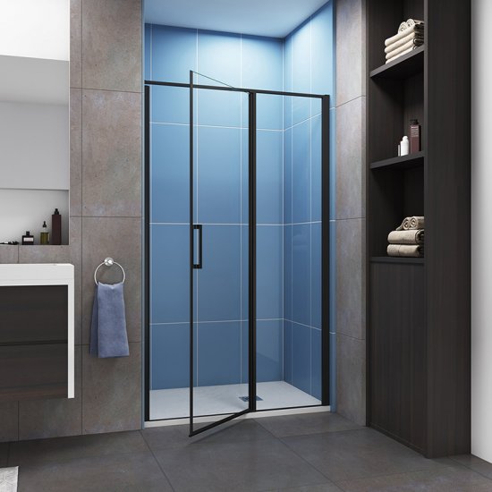 AICA porte de douche pivotante 140cm en 6mm verre anticalcaire Installation en niche porte de douche noire Hauteur 185cm - Cliquez sur l'image pour la fermer