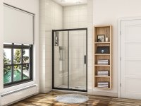 Porte de douche coulissante 140cm en verre anticalcaire porte de douche Noir mat avec l'amortisseur Hauteur 195cm