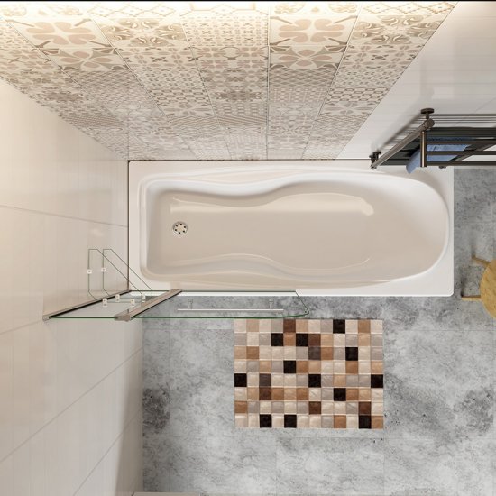 Pare-baignoire 120cm Hauteur 140cm paroi de baignoire pivotante à 180° en verre de sécurité écran de douche avec 2 étagères - Cliquez sur l'image pour la fermer