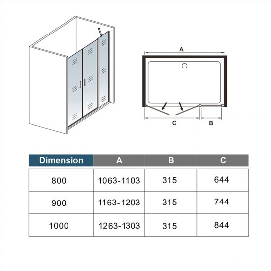 AICA porte de douche battante 130x200cm avec un élément fixe, profilé noir mat, Porte de douche Hauteur 200cm en 8mm verre anticalcaire - Cliquez sur l'image pour la fermer