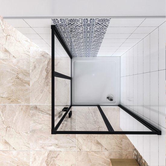 AICA cabine de douche 140x80x185cm en verre anticalcaire cabine de douche rectangulaire profilé noir mat - Cliquez sur l'image pour la fermer