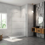 AICA paroi de douche à l'italienne 140x190cm en 6mm verre avec bandes horizontales sérigraphiées, livré avec barre de fixation extensible 70-120cm en