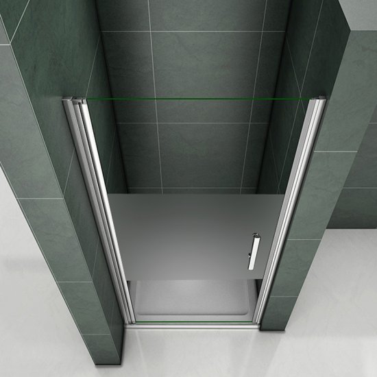 Aica porte de douche 80x185cm porte pivotante en niche verre bande central dépoli anticalcaire - Cliquez sur l'image pour la fermer