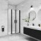 AICA porte de douche battante 110x200cm avec un élément fixe, profilé noir mat, Porte de douche Hauteur 200cm en 8mm verre anticalcaire