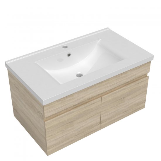 meuble de salle de bain meuble de rangement sous vasque avec lavabo 80cm à suspendre - Cliquez sur l'image pour la fermer