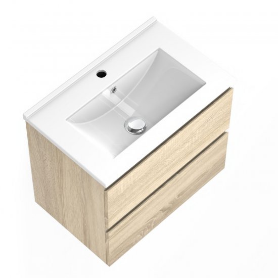 Meuble de salle de bain, Meuble sous vasque 2 portes à poser avec vasque, 60cm Bois clair - Cliquez sur l'image pour la fermer