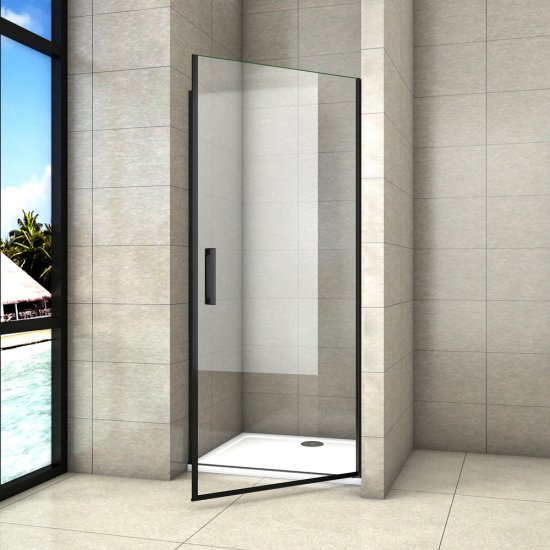 AICA porte de douche 80 x200cm porte de douche pivotante noir en 8mm verre anticalcaire - Cliquez sur l'image pour la fermer
