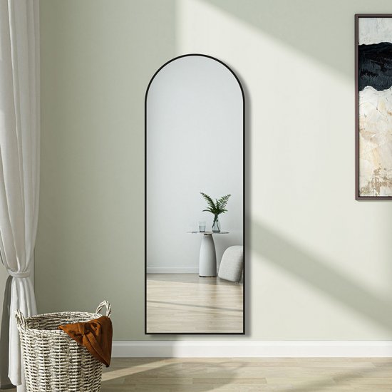 AICA Miroir sur Pied au sol 163x54cm,à suspendre ou àposer,arqué,cadre noir