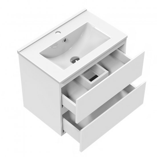 Meuble de salle de bain, Meuble sous vasque 2 portes à poser avec vasque, 60cm Blanc - Cliquez sur l'image pour la fermer