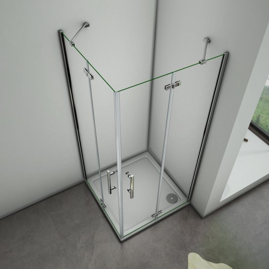 Aica 90x90x195cm cabine de douche cabine de douche à charnière accès d'angle verre anticalcaire - Cliquez sur l'image pour la fermer