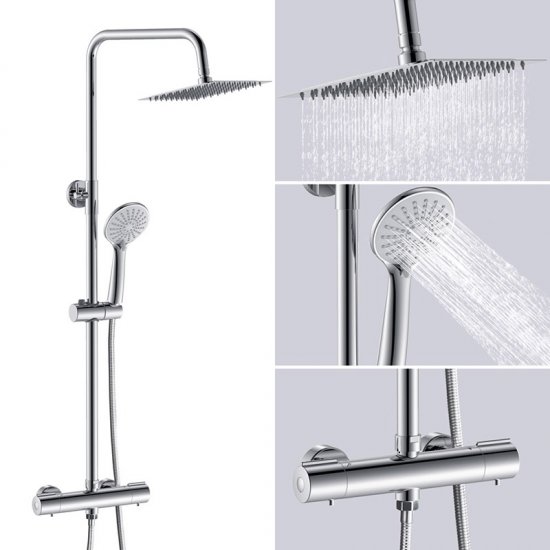 AICA Colonne de Douche Thermostatique Réglable Hauteur,Tête Douche Pommeau à Main 3 Jets