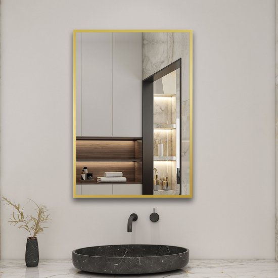 Aica Miroir Mural de Salle de Bain Rectangle doré 50 x70cm, cadre en aluminium miroir pour Salle de Bain + Salon + WC horizontal et vertical