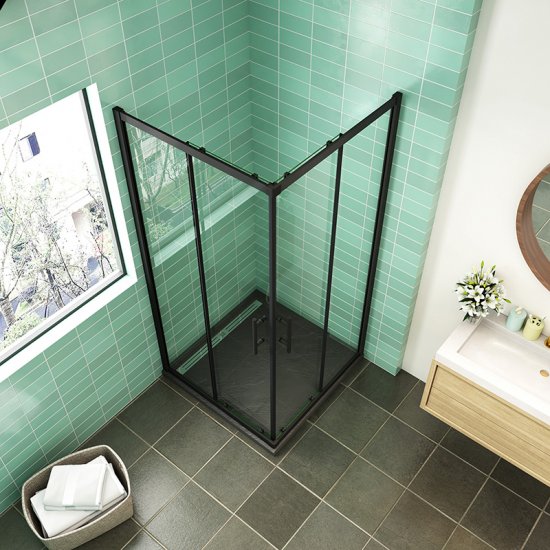 AICA cabine de douche 90x90x200cm cabine de douche coulissante en verre anticalcaire et le modèle noir mat - Cliquez sur l'image pour la fermer