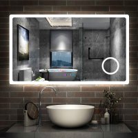 Miroir de salle de bain 120cmx70cm avec LED couleur et luminosité réglables + anti-buée + Miroir grossissant + Horloge numérique