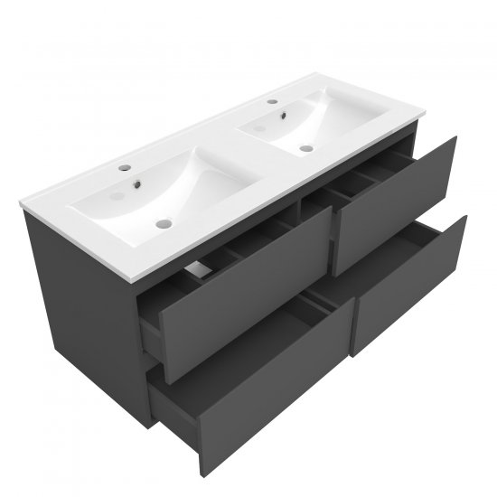 Meuble de salle de bain, Meuble de rangement avec 2 lavabos, Meuble sous vasque suspendu, Anthracite 120cm - Cliquez sur l'image pour la fermer