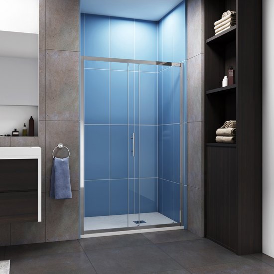 Porte de douche coulissante 140cm en 5mm verre trempé porte de douche Hauteur 190cm Installation en niche - Cliquez sur l'image pour la fermer