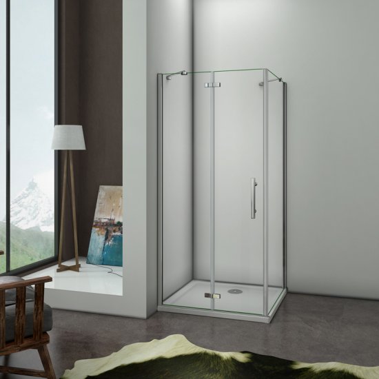 Aica 100x90x195cm cabine de douche cabine de douche à charnière avec paroi de douche 90cm et barre de fixation tourne 360°