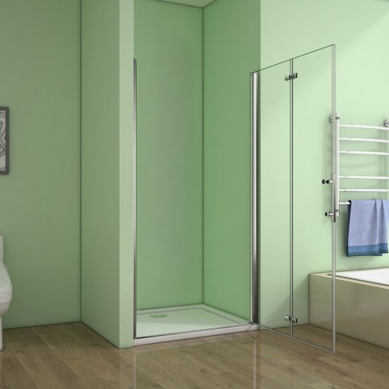 Aica porte de douche pivotante 110x195cm verre anticalcaire installation en niche - Cliquez sur l'image pour la fermer