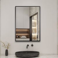 Aica Miroir Mural de Salle de Bain Rectangle noir 60 x80cm, cadre en aluminium miroir pour Salle de Bain + Salon + WC horizontal et vertical