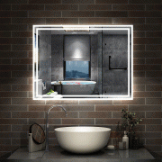 AICA Miroir de salle de bain à LED avec Bluetooth 50 x 70cm, miroir antibuée, fonction de gradation à 3 couleurs Miroir mural IP44 rectangulaire