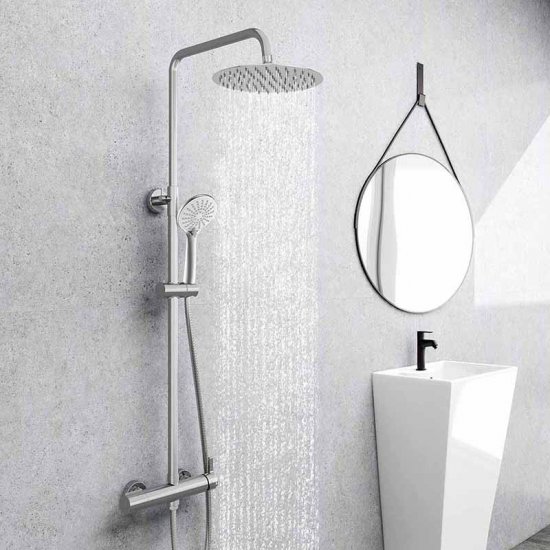 AICA Colonne de douche thermostatique, colonne de douche chromée avec robinet, réglable en hauteur