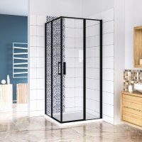 AICA cabine de douche 90x90x185cm en verre anticalcaire cabine de douche carrée profilé noir mat
