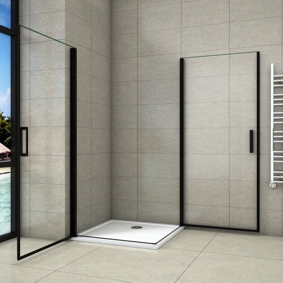 AICA cabine de douche 100x80cm porte de douche pivotante noir en 8mm verre anticalcaire hauteur:200cm - Cliquez sur l'image pour la fermer