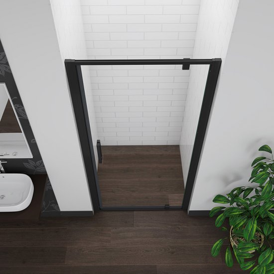 AICA porte de douche noire 80x185cm porte de douche pivotante à 180° en 6mm verre de sécurité Installation en niche - Cliquez sur l'image pour la fermer
