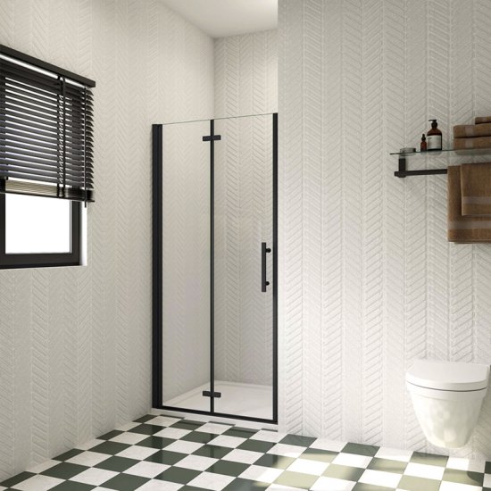 AICA porte de douche noire 100x195cm en verre anticalcaire