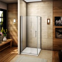Aica porte de douche pivotante 100cm, paroi de douche fixe 80cm, verre sécurité et anticalcaire,hauteur 197cm,barre de fixation 360°