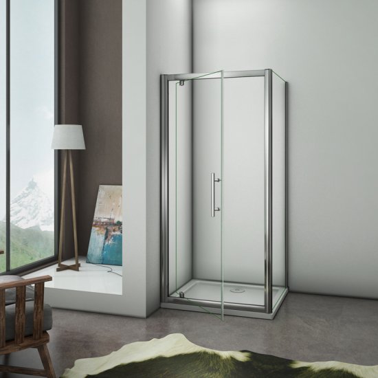 Aica porte de douche pivotante avec paroi de douche fixe,76x70x185cm,cabine de douche,poignée inox,verre 6mm - Cliquez sur l'image pour la fermer