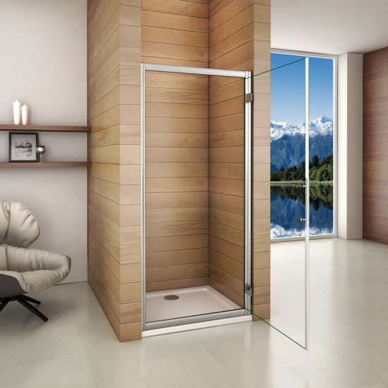Aica porte de douche pivotante 100x185cm verre securit installation en niche - Cliquez sur l'image pour la fermer