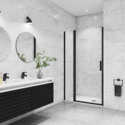 AICA porte de douche pivotante 110x200cm avec un élément fixe Profilé noir mat Porte de douche Hauteur 200cm en verre anticalcaire