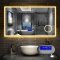 Miroir de salle de bain 140cmx80cm multifonctionnel avec couleur LED réglable + antibuée + Panneau LCD (Tactile, Haut-Parleur Bluetooth, Horloge, Date