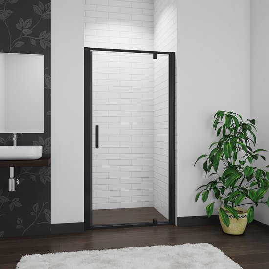 AICA porte de douche noire 90x185cm porte de douche pivotante à 180° en 6mm verre de sécurité Installation en niche - Cliquez sur l'image pour la fermer