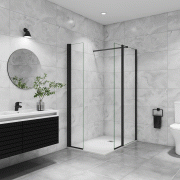 AICA paroi de douche avec retour pivotant 60+40x200cm avec une barre extensible, paroi de douche pivotante 45x200cm, profil en Noir mat, verre 8mm sec