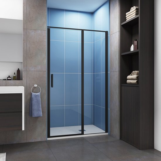 AICA porte de douche pivotante 100cm en 6mm verre anticalcaire Installation en niche porte de douche noire Hauteur 185cm - Cliquez sur l'image pour la fermer