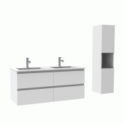 Ensemble Salle De Bain 120cm Blanc meuble avec colonne vasque ceramique blanche 3 Éléments