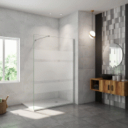 AICA paroi de douche à l'italienne 140x190cm en 6mm verre avec bandes horizontales sérigraphiées, livré avec barre de fixation 90cm