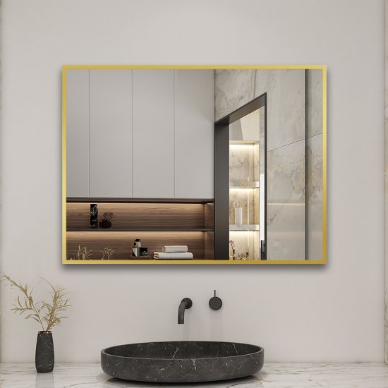 Aica Miroir Mural de Salle de Bain Rectangle doré 50 x70cm, cadre en aluminium miroir pour Salle de Bain + Salon + WC horizontal et vertical - Cliquez sur l'image pour la fermer
