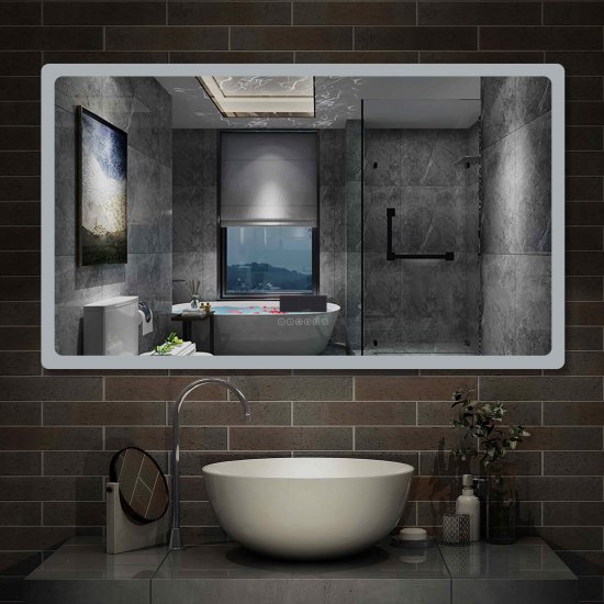 Aica Miroir salle de bain LED avec anti-buée, miroir de luminosité réglable (Horloge +Bluetooth+Date+Température ) 120*70cm - Cliquez sur l'image pour la fermer