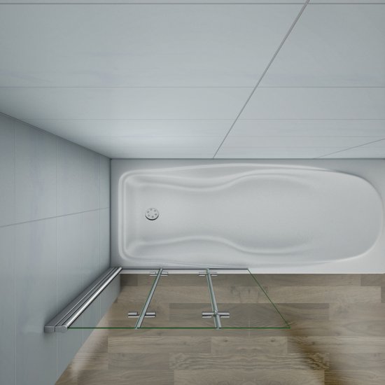 Aica pare-baignoire 130x140cm en verre anticalcaire paroi de douche 3 volets pivotant à 180° - Cliquez sur l'image pour la fermer