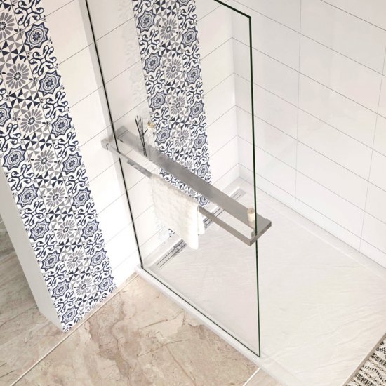 AICA Étagère de rangement longue avec porte-serviettes 2 en 1 : 140cm, aluminium chromé, pour douche à l'italienne (verre 8 mm) - Cliquez sur l'image pour la fermer