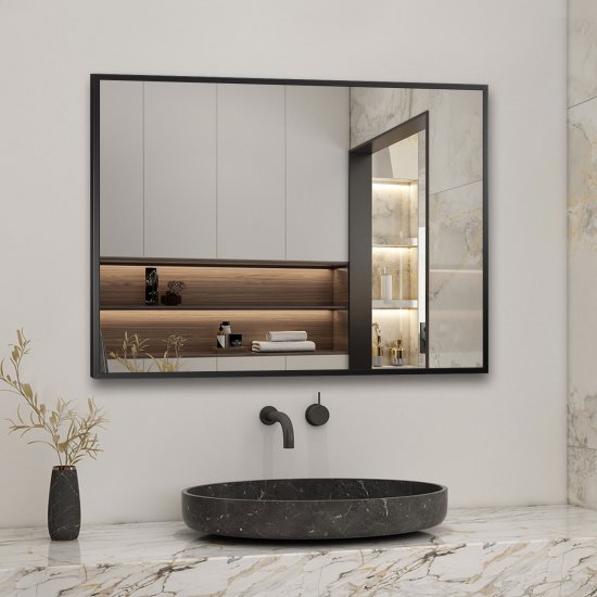 Aica Miroir Mural de Salle de Bain Rectangle noir 50 x70cm, cadre en aluminium miroir pour Salle de Bain + Salon + WC horizontal et vertical - Cliquez sur l'image pour la fermer