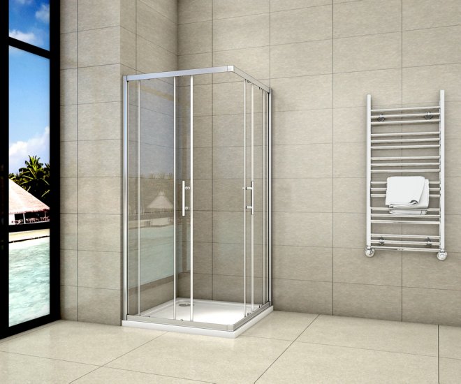 Cabine de douche 90x90x195cm en 6mm verre anticalcaire porte de douche coulissante l'ccès d'angle - Cliquez sur l'image pour la fermer