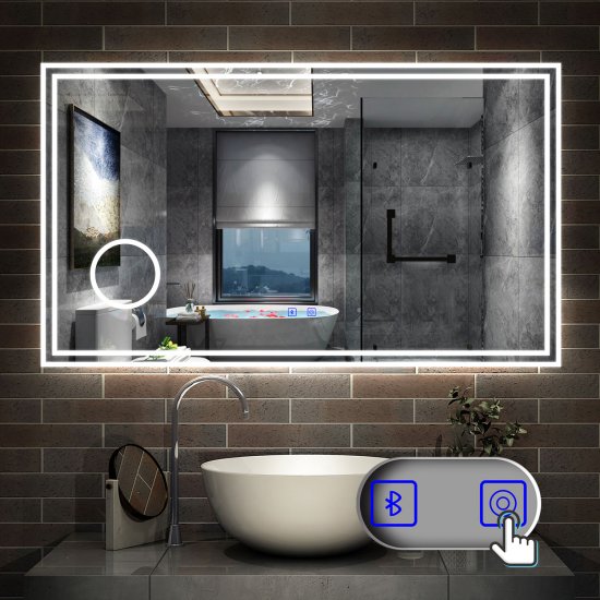 AICA Miroir de Salle de Bain LED avec Bluetooth 100 x 60cm, Miroir