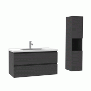 Ensemble Salle De Bain 100cm Anthracite meuble avec colonne vasque ceramique blanche 3 Éléments