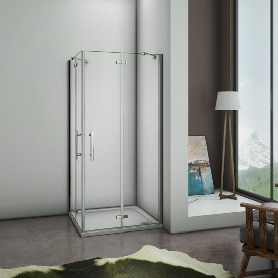 Aica 100x100x195cm cabine de douche cabine de douche à charnière accès d'angle verre anticalcaire - Cliquez sur l'image pour la fermer